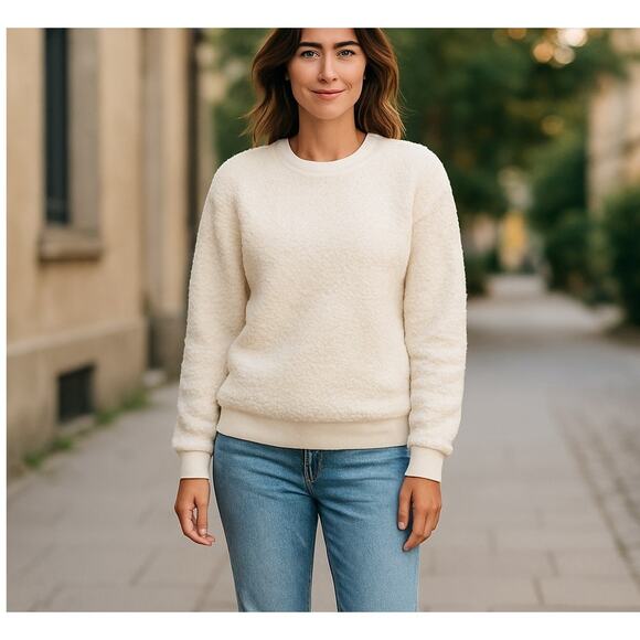 Lucky Brand Cream Fleece Sherpa Top NWT SZ Med Long Sleeves Minimalist Lagenlook - Picture 1 of 8